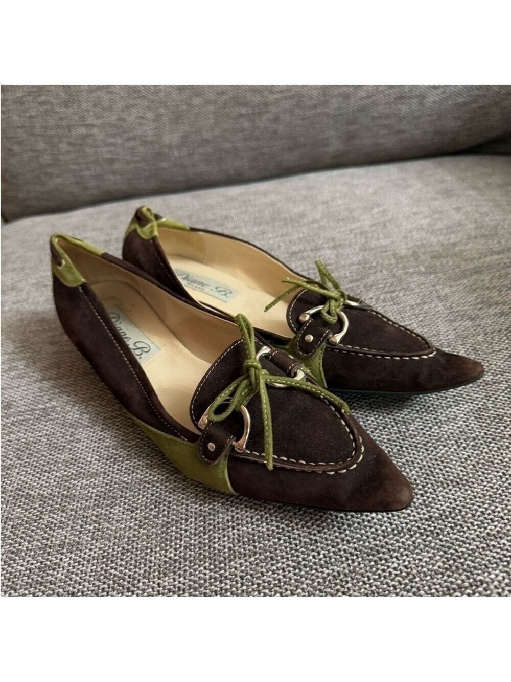 Women’s Diane B Milano Suede Green Brown Shoes Vintage Italy 38.5 Used - Picture 6 of 16